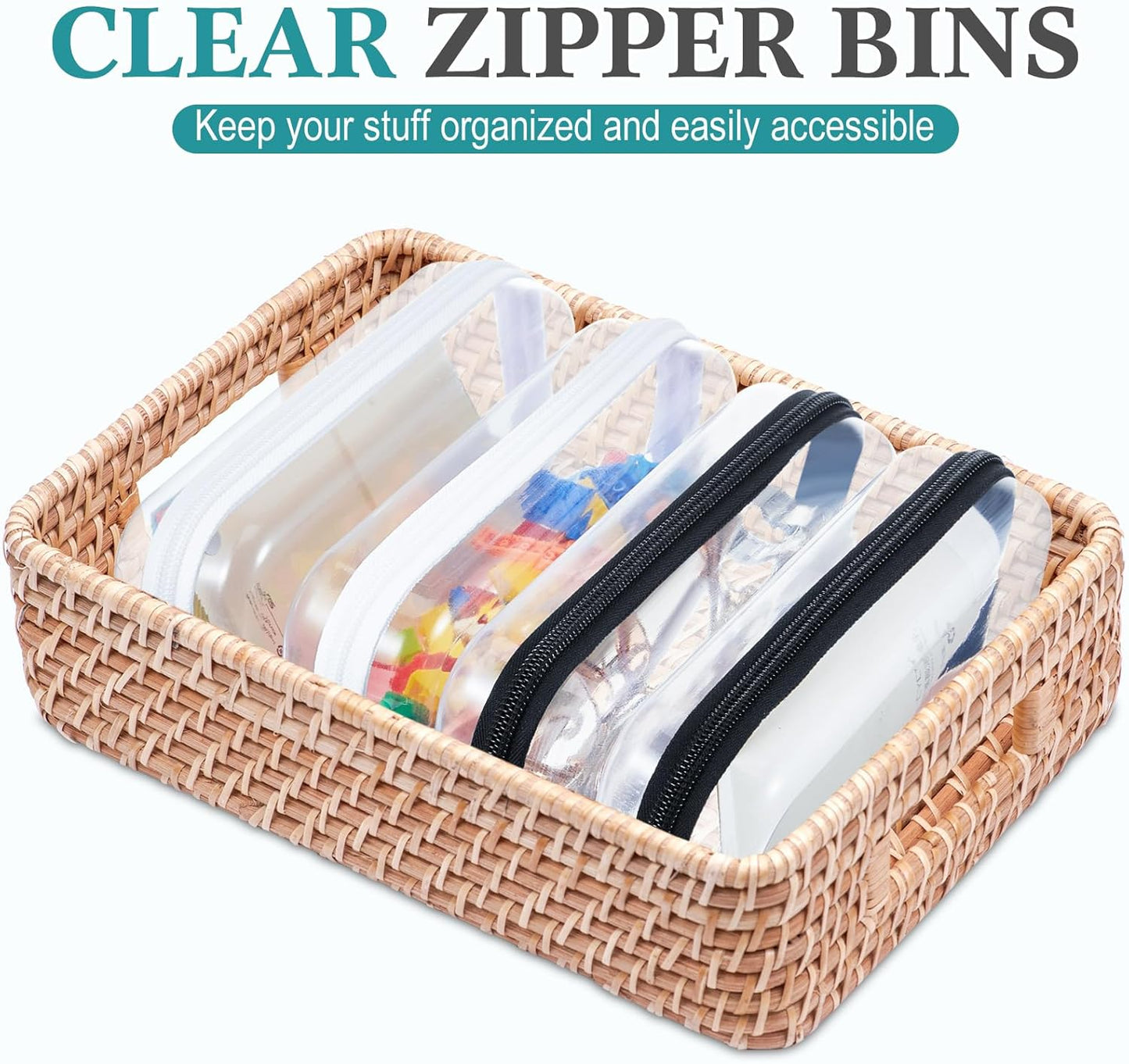 Hoolerry 4 Pcs Hard Clear Zipper Case Makeup Bags Plastic Pencil Pouch Transparent Storage Box Containers for Cosmetics, Snacks, Building Blocks, Puzzles(Black and White,7.5 x 3.9 x 2 in)