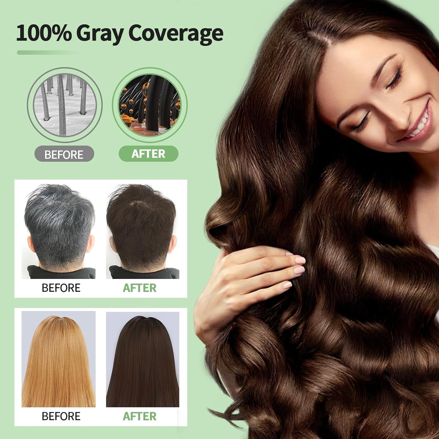 leorx Instant Hair Dye Shampoo For Gray Hair, 500ml - 3 In 1 Herbal Coloring For Women & Men - Dark Brown Color, Ammonia Free - Tintes Para El Cabello Profesional