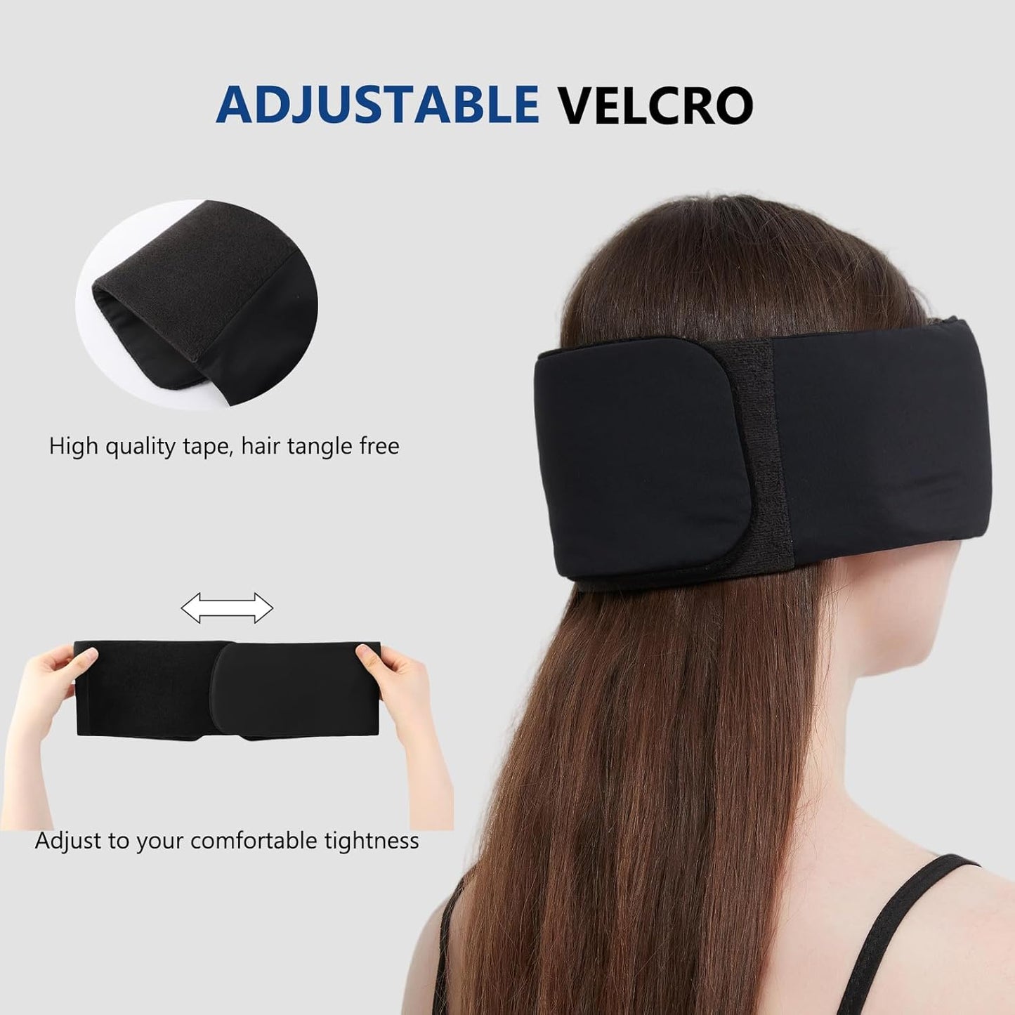 Sleep Mask ALASKA BEAR Wraparound Cool for Sensitive Sleeper Side or Back, Women and Men, Adjustable Headband Eye Mask and Earmuff Blindfold for Full Blackout, Upgraded w/o Buckles