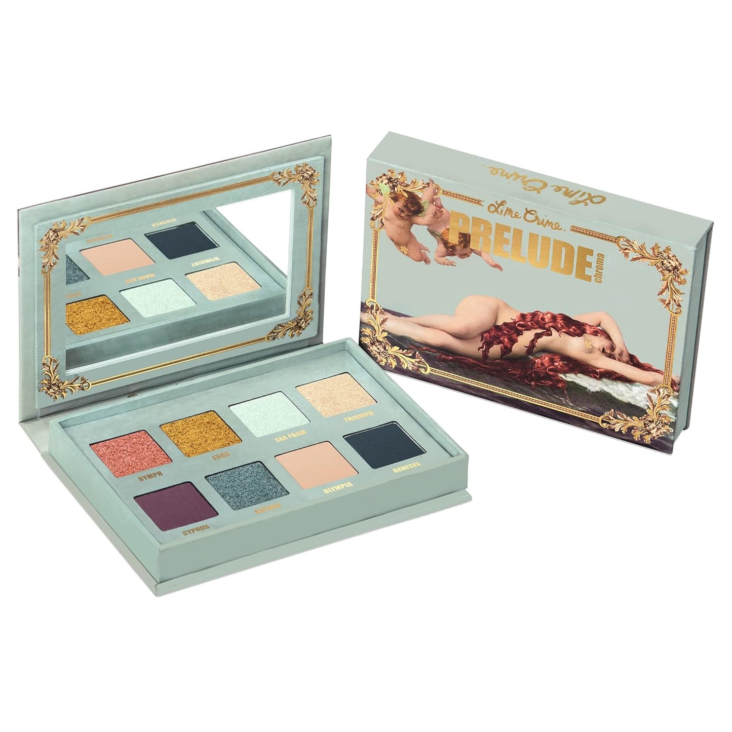 Lime Crime Eye & Face Palette, Prelude, Chroma - 8 Highly Pigmented Matte & Metallic Shades of Golds, Deep Purple & Teal - Highly Pigmented Color & Easy to Blend - Mirrored Box - Vegan