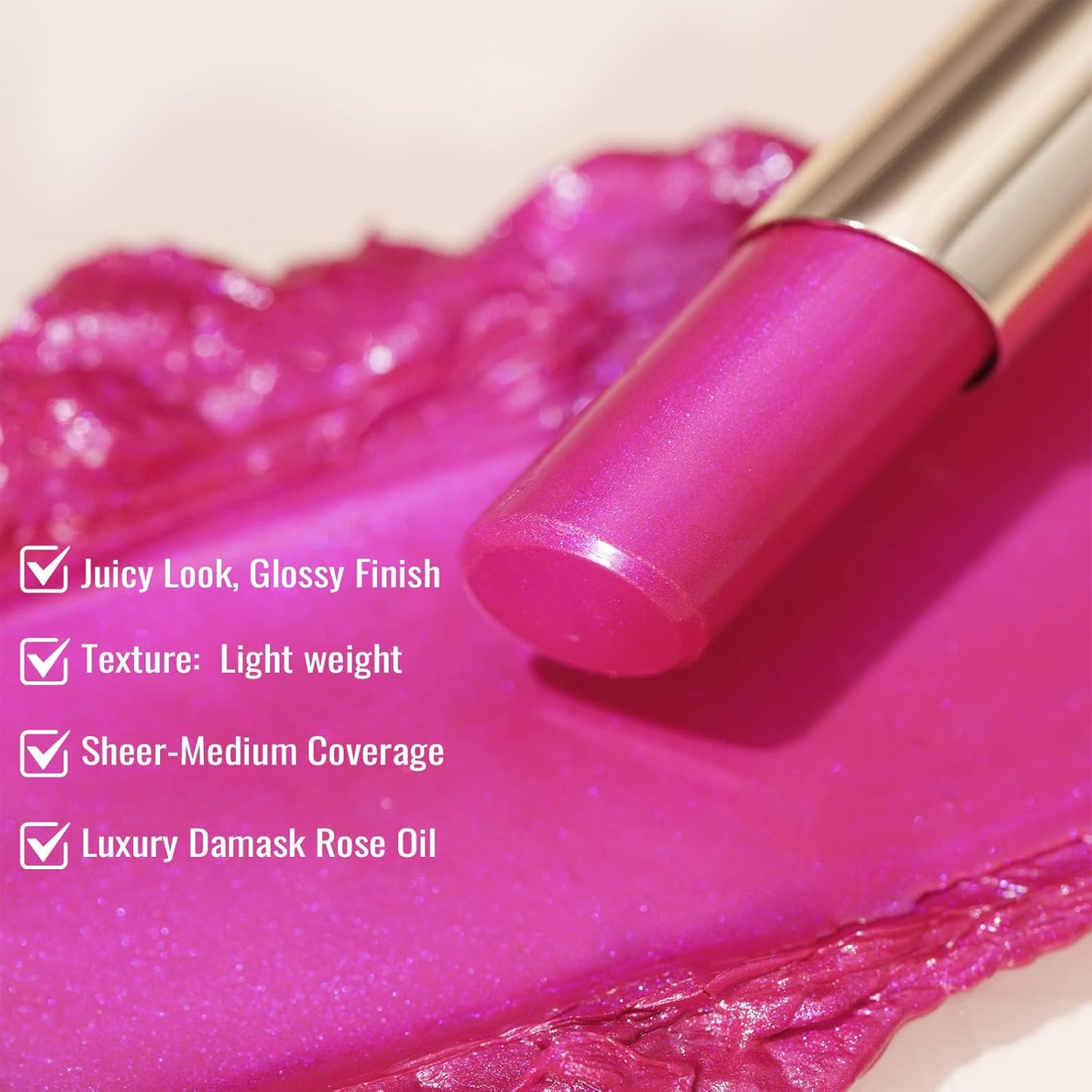 Oulac Moisture Pink Purple Lipstick - 2 in 1 Shimmer Lipstick & Lip Balm, Juicy & Glossy Finish, Long Lasting Hydrating, Smooth for Dry, Cracked and Chapped Lips, Vegan 2.2g/0.07oz (S02)