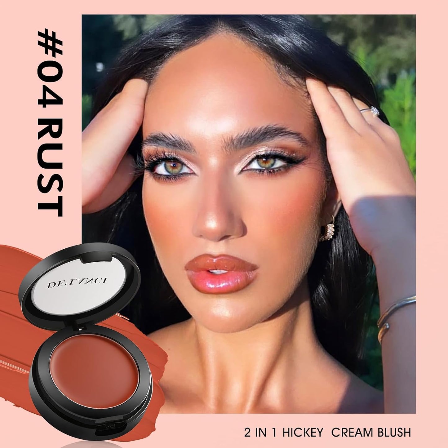 DE'LANCI 2 In 1 Cream Blush for Cheeks & Lips & Eyeshadow in a Waterproof Smooth Moisturizing Creamy Formula, Buildable Lightweight Red Blush Balm with Built-in Brush and Mirror, Easy to Use, Rust