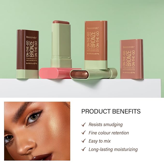 MEICOLY Cream Bronzer Stick, Natural Highlight Contour Makeup,Face Highlighter Stick,Contour Stick Facial Contouring Stick,Buildable Face Bronzer Face Shaping,Waterproof,02 Soft Glow