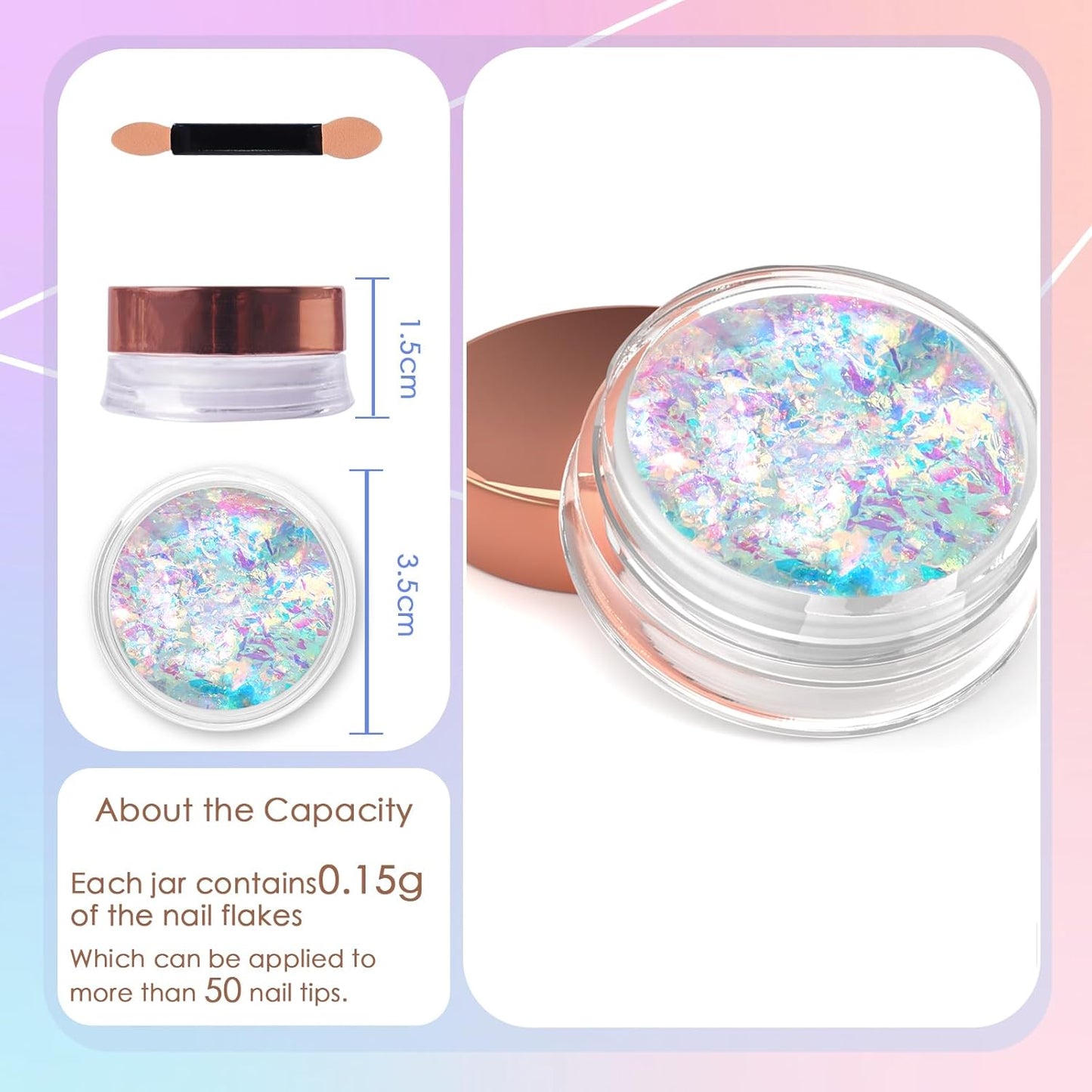 Laza Ice Blue Pearl Chameleon Flakes Nail Glitter Irregular Opal Nail Foil Flakes Chunky Confetti Color-Shift Sequins Iridescent Fairy Dust for Mermaid Nails Design, Nail Decorations for Nail Art