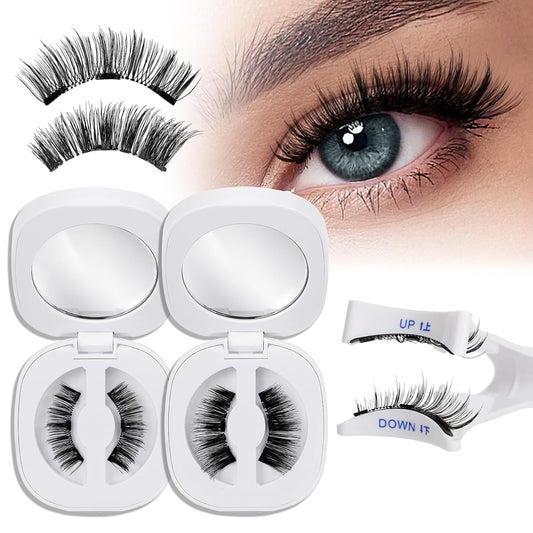 QUEWEL 2 Pairs Magnetic Eyelashes, Reusable No Glue Needed Magnetic Eyelashes Kit with Applicator Lash Clusters Kit without Eyeliner Easy to Wear and Remove (G-YC-C+E01)