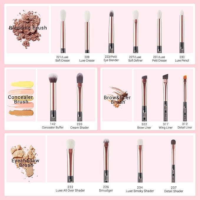 Jessup 15Pcs Professional Makeup Brushes Set Make up Brush Tools kit Eye Liner Shader Wood Handle Natural-synthetic Hair Brushes Pearl Black/Rose Gold T157