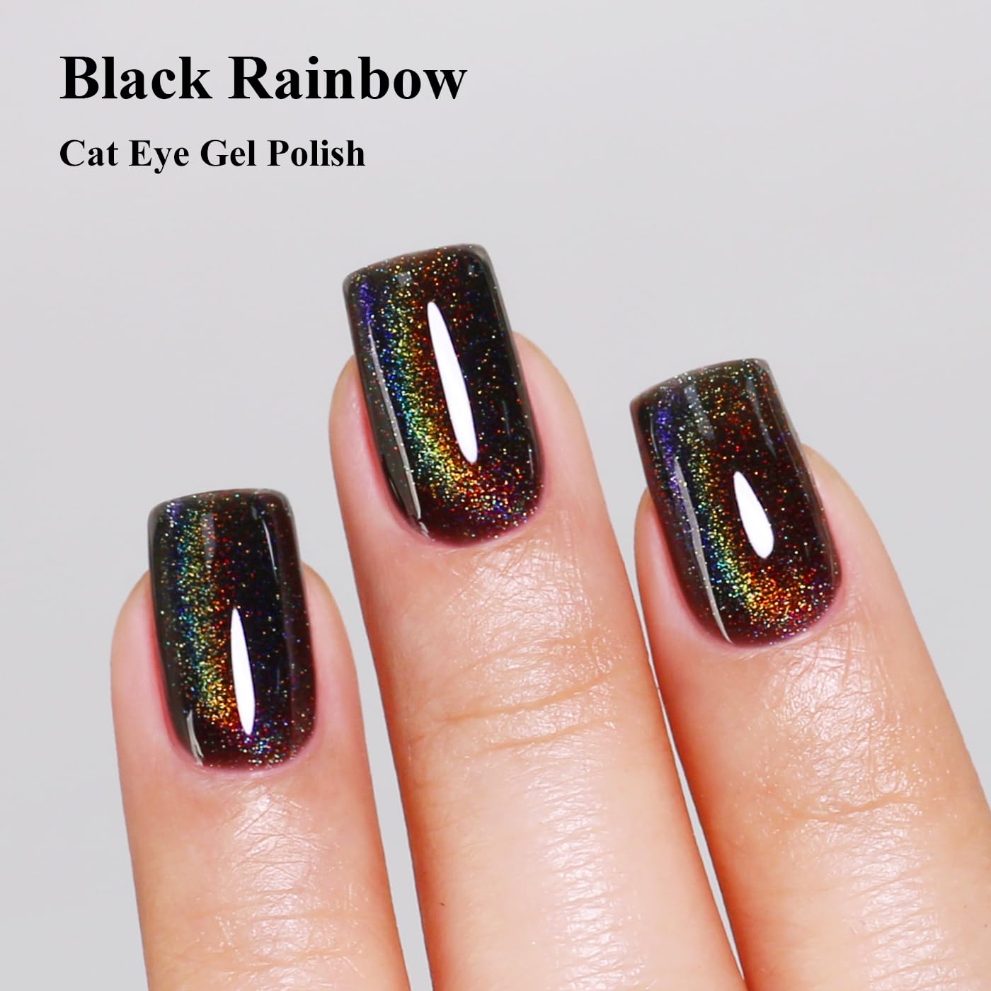 Imtiti Cat Eye Gel Nail Polish, Black Rainbow Holographic Magnetic Gel Polish With Magnet Glittery Iridescent Galaxy Nail Gel Polish Spring Summer Gel Polish Kit Soak Off UV Led 10ML