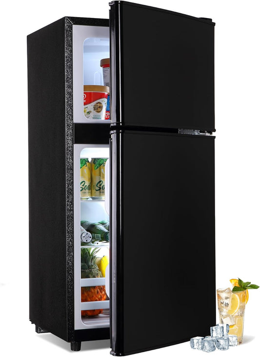 Mini Fridge with Freezer, 3.2 Cu. Ft. Small Fridges with Freezer, Refrigerators Adjustable Thermostat, Apartment Size Refrigerator with Freezers for Office, Apartment, Dorm, Kitchen, Black