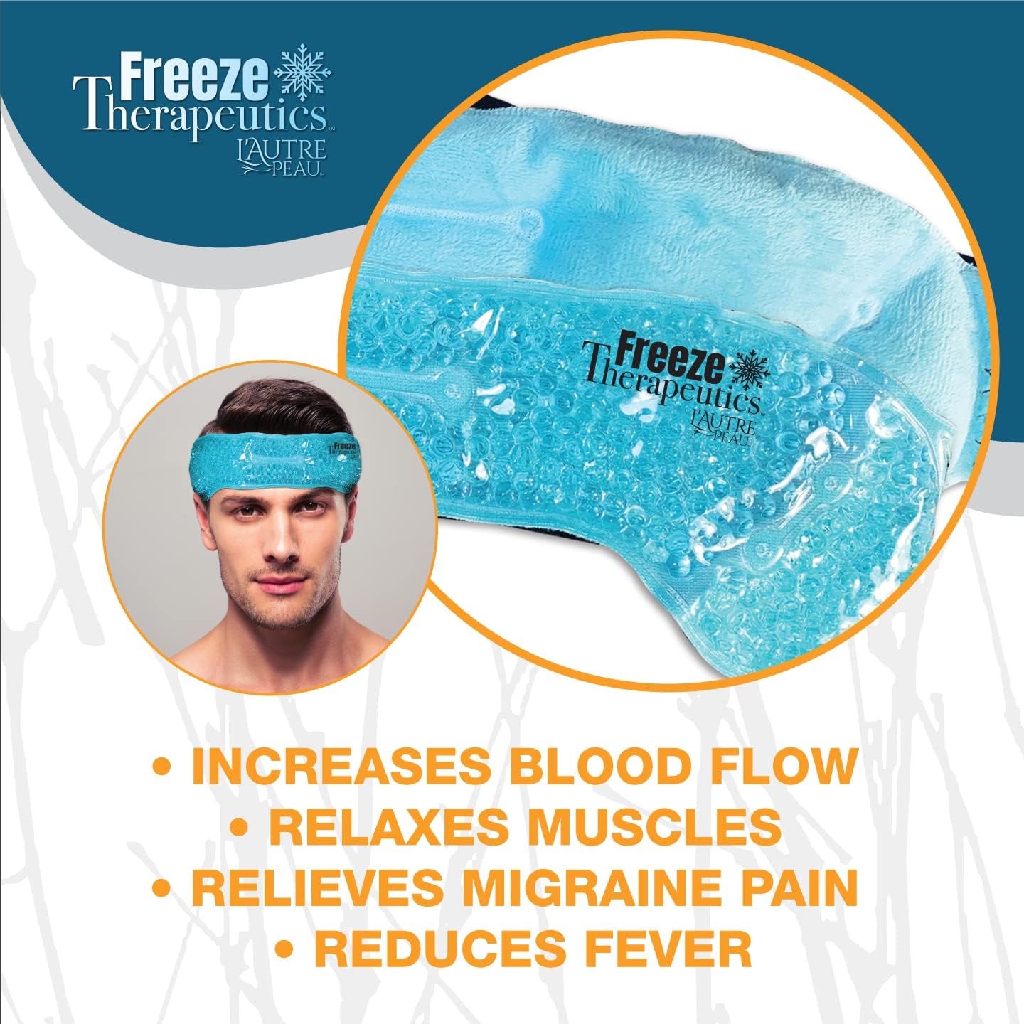 USA Merchant | Hot/Cold Plush Gel Bead Migraine Wrap| Freeze Therapeutics by L'AUTRE PEAU | Reusable Ice Packs with Flexible Beads | for Tension, Headaches, Sinus Pain, Congestion & Stress Relief