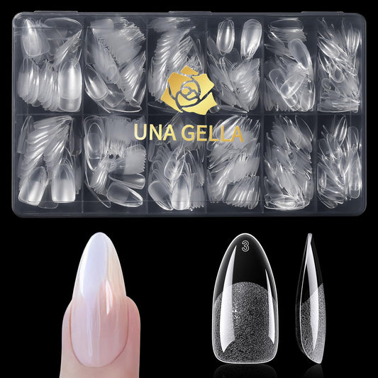 UNA GELLA Almond Gel Nail Tips 600 Pcs Pre-filed Almond Nails Full Cover Press On Nails 12 Sizes Half Matte Clear Fake Soft Gel Nail Tips for Extension Home DIY Salon with Box
