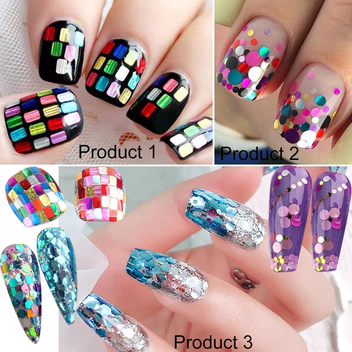 3 Boxes 36 Grids Holographic Nail Art Sequins Mermaid Hexagon Round Square Nail Glitter Decoration,DIY Chunky Holographic Supplies 3D Laser Flakes Sparkly Acrylic