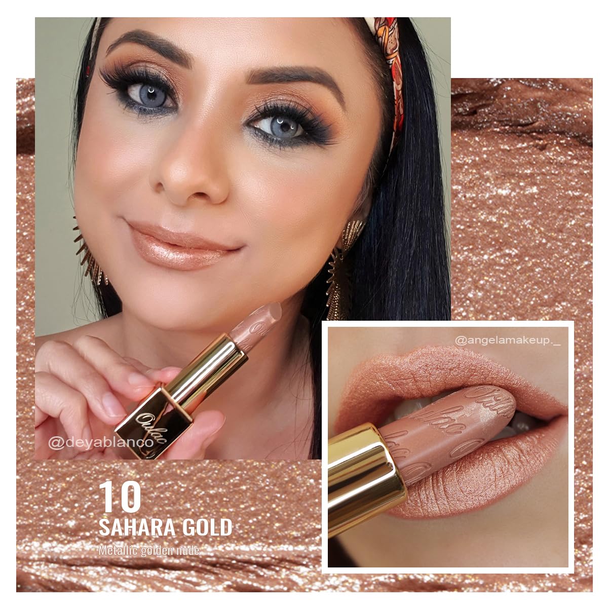 Oulac Metallic Brown & Nude Lipstick Set - 2PCS Vegan Lightweight Hydrating Formula with High Impact Lip Color for Full Coverage Lip Makeup, Christmas Gifts for Women, 08+10
