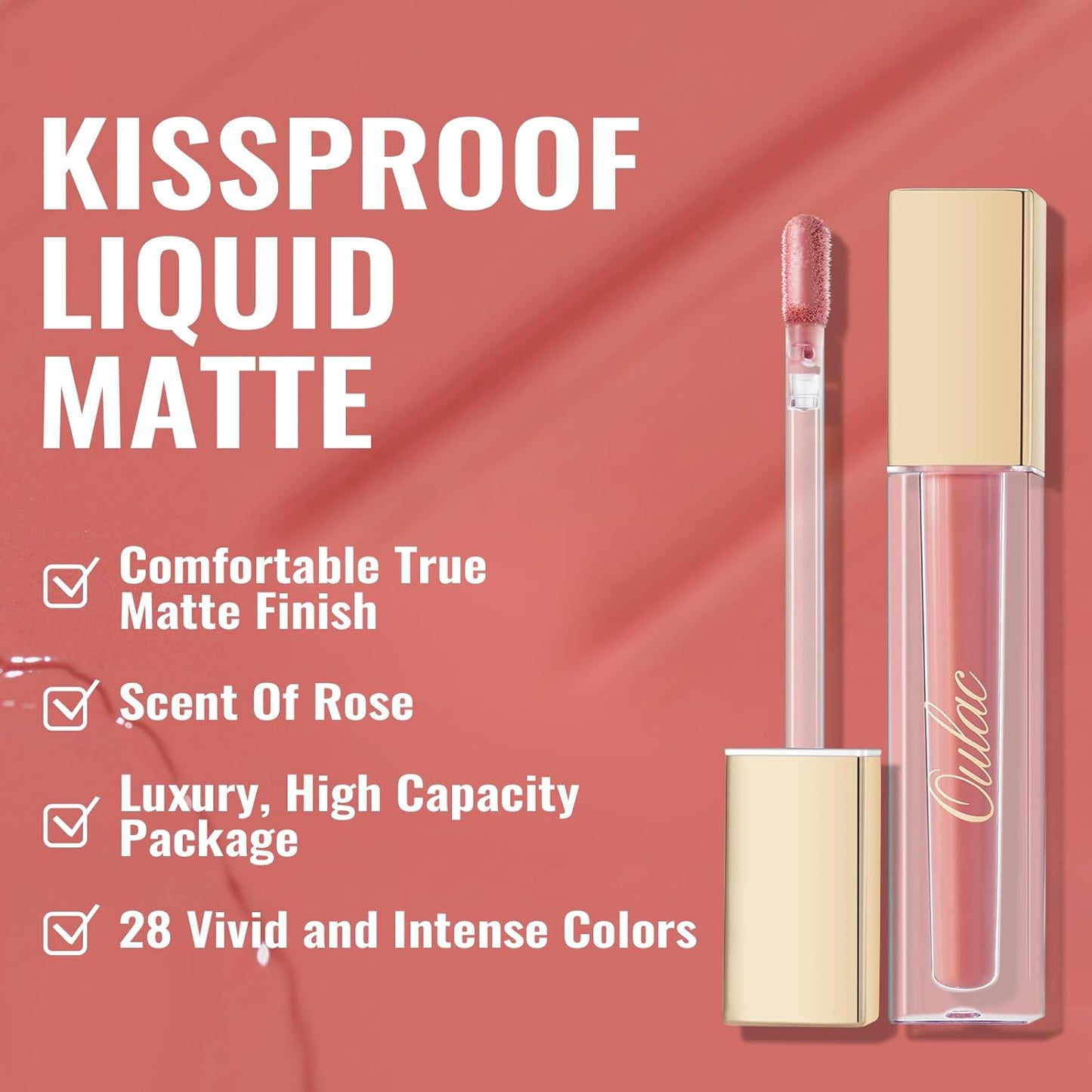 Oulac Matte Liquid Pink Nude Lipstick for Women, Long Lasting Lipstick Waterproof Lip Stain, No Transfer, Creamy High Pigmented Formula with Rose Oil, Vegan & Cruelty-Free, Coral Pink M11