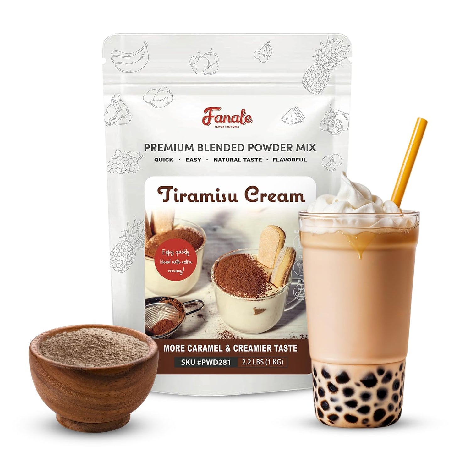 Fanale Premium Tiramisu Flavor Powder | Bubble Tea Flavoring Powder | Perfect for Baking, Smoothies, and Drinks - 2.2 lb 1kg | PWD281