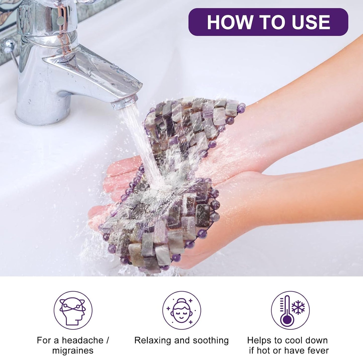 Jade Eye Mask, Rose Quartz Eye Mask，Gemstone Eye Mask Anti Aging Therapy Hot or Cold Using (#2-Amethyst)