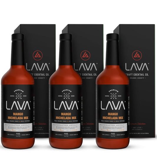(3-Pack) LAVA Premium Mango Michelada Mix Made With Real Mango Puree, Ancho Chile Peppers, New Mexico Chile, Tamarind, Vegan, 1-Liter (33.8oz) Glass Bottle, Ready to Use