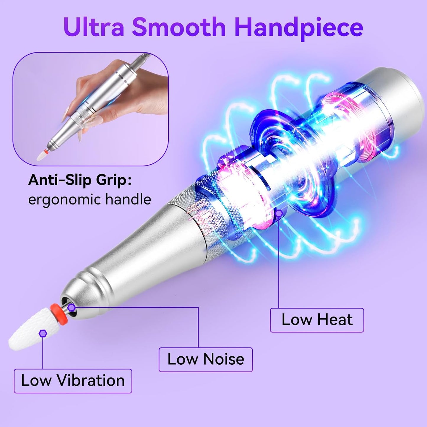 Makartt Electric Nail Drill: Rechargeable Nail Drill Machine 35000RPM, Adelise Ultra Smooth Portable E File Nail Grinder with Nail Bit