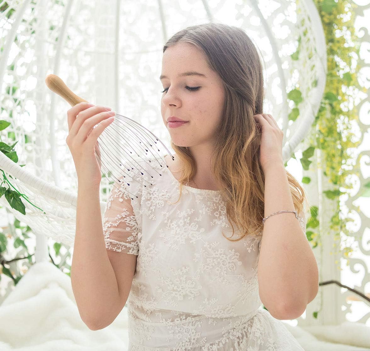 USAGA 28 Finger Head Scratcher, Head Massager, Scalp Massager for Scalp Body Relaxing Wood Handle (1 Pack)