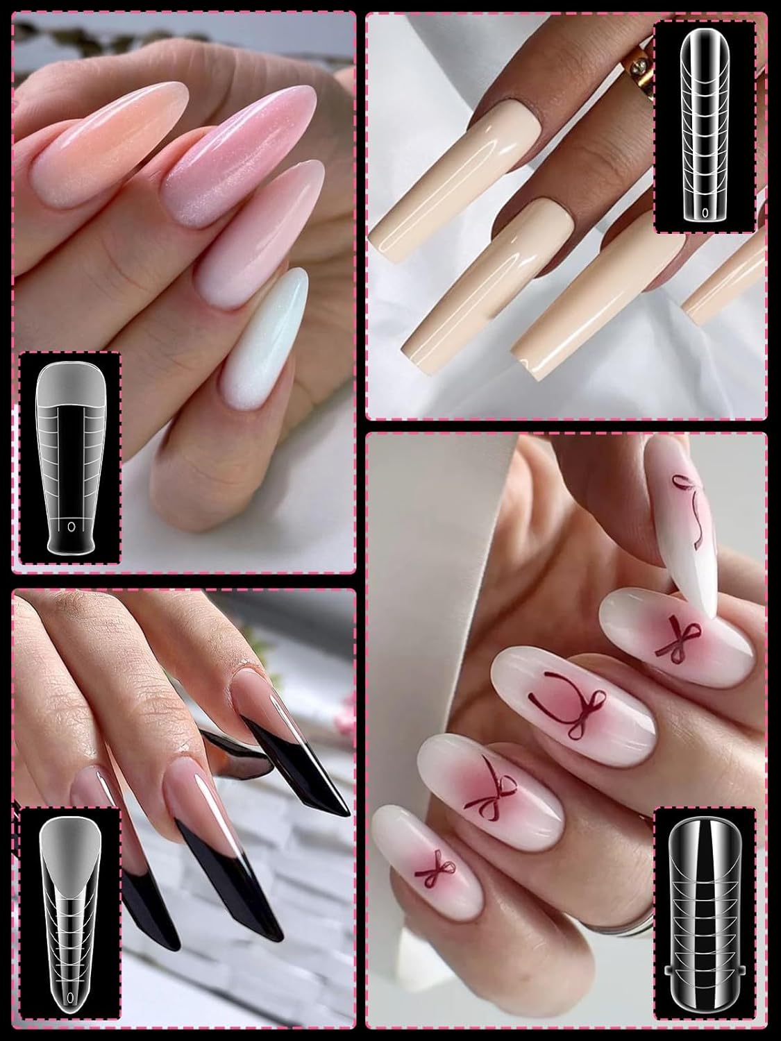 EBANKU Dual Nail Form Kit, 288PCS Poly Nail Gel Forms for French Nails, 12 Styles Dual Forms Silicone Reusable Pads, 5PCS Nail Clips, Gel Brush Pen Nail Files Buffer, Nail Extension Kit for Beginner