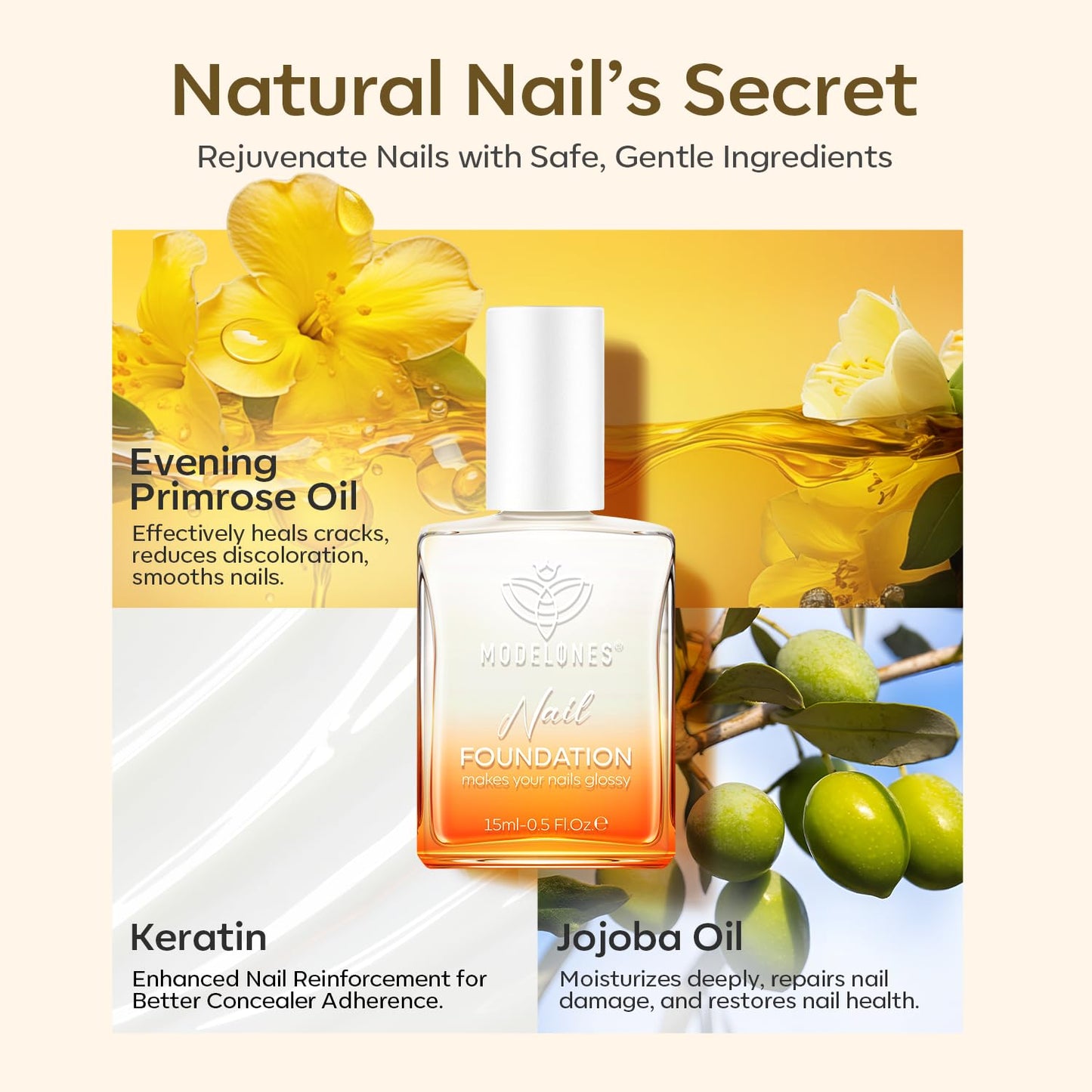 modelones Nail Strengthener Clear Gel Top Coat Nail Polish Cuticle Oil Pen Milky White Nail Repair for Damaged Nails Care Kit for Women 15 ml Ridge Filler for Growth