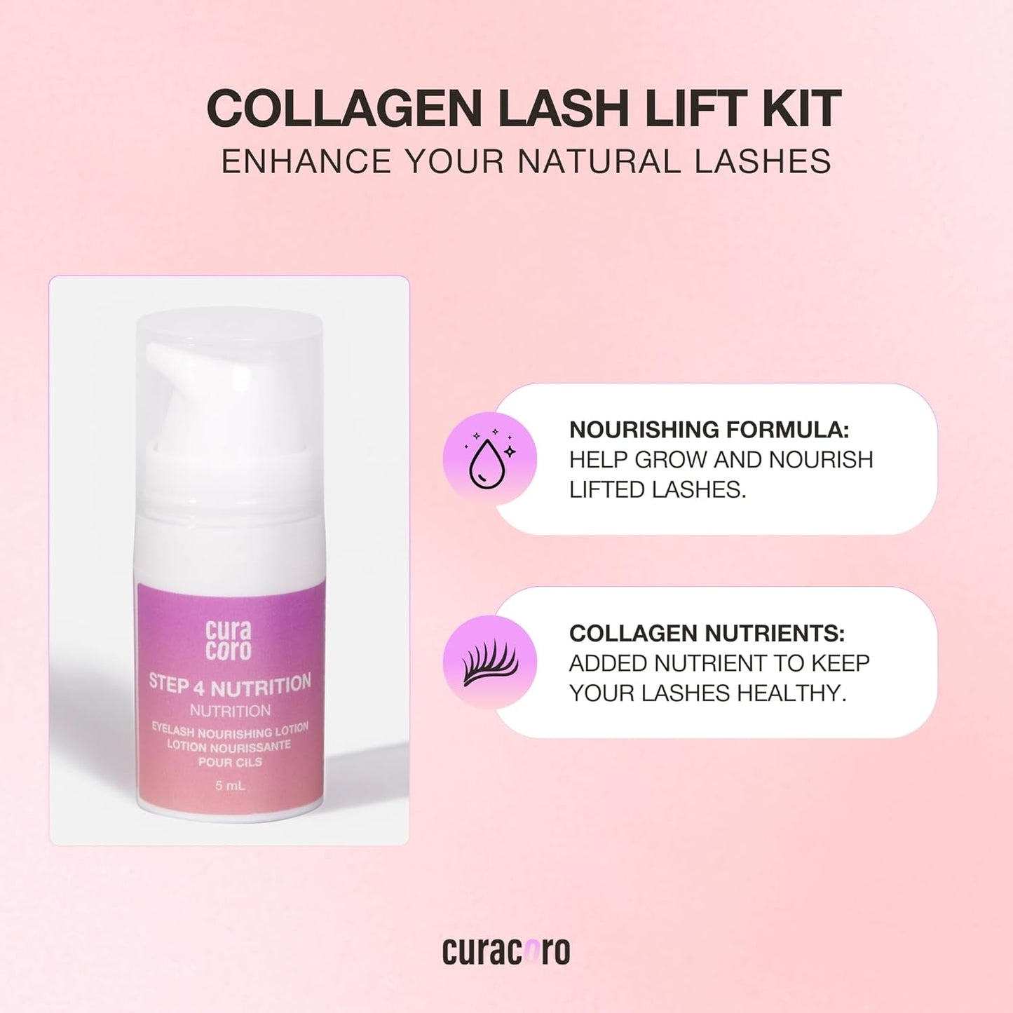 Curacoro Lash Lift Collagen Nourishing Lotion - Professional Eyelash Perm Kit, Semi-Permanent Lash Curling, Nourishing Collagen, Hygiene Safe & Easy to Clean Professional Use (Step 4)