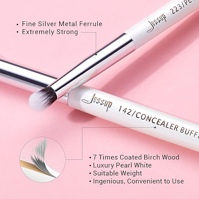 Jessup Small Eye Makeup Brush Set Professional 15pcs White/Silver Premium Natural-synthetic Eye Shadow Blending Concealer Eye & Brow Liner Brushes, T237