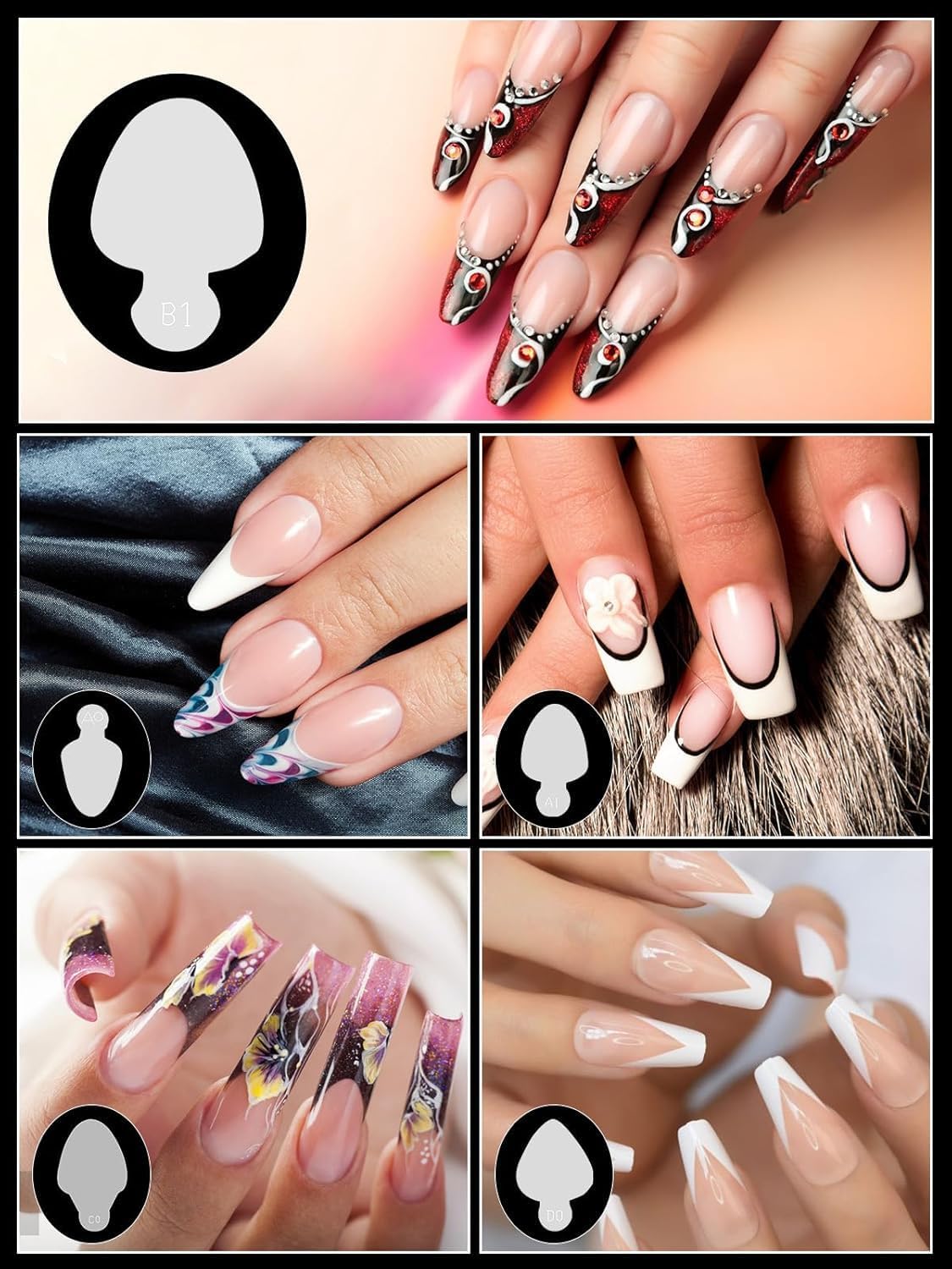 EBANKU 144PCS French Nail Forms Stickers Reusable Silicone Tip Stickers for Dual Nail Forms, Soft Manicure Stencil for Poly Gel Nail Mold