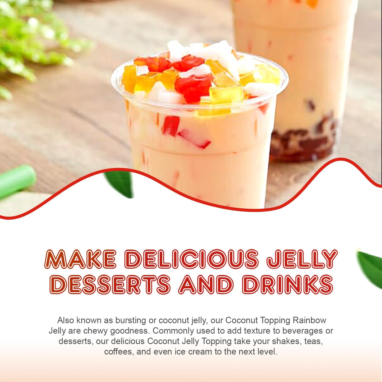 Fanale Coconut Jelly Topping nata de coco for Bubble Tea 8.3 lb | Rainbow Jelly | for Boba Tea, Smoothies, Slushes, Desserts | 8.3 pound (Pack of 4) | JEL001-CS