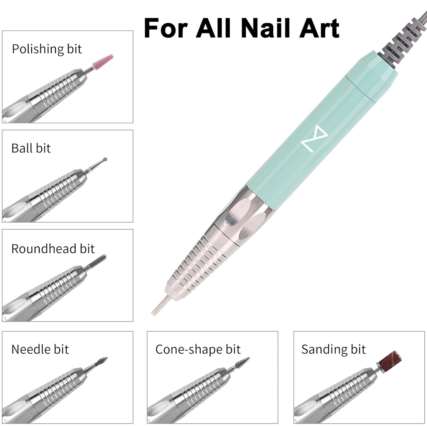 M - Max Brushless Motor Nail Drill Handpiece Only - 35K RPM | Machine Not Included | Compatible with M Brushless Nail Drill System (Handpiece - Mermaid)