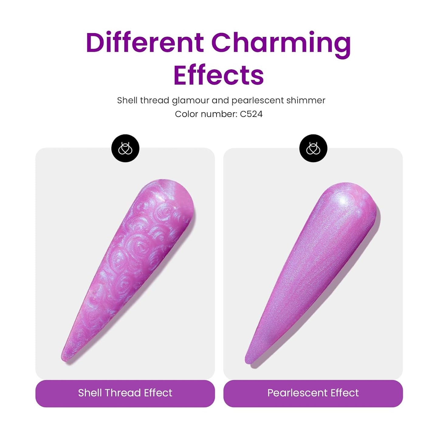 Beetles Purple Gel Nail Polish Set, 6 Colors Hot Pink Gel Nail Polish Kit Glitter Pink Purple Black Shimmer Soak Off Uv Dreamy Swirl Thread Effect DIY Manicure Gift for Women