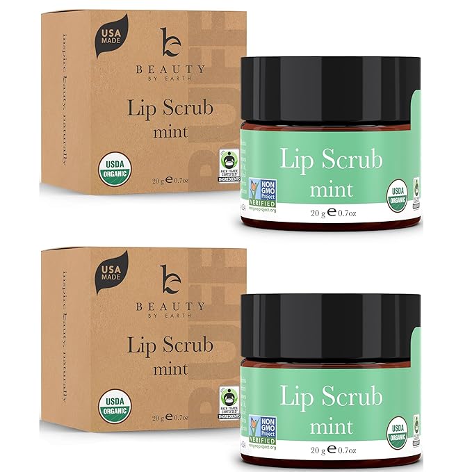 Organic Lip Scrub Mint - Lip Scrubs Exfoliator & Moisturizer, Lip Exfoliator Scrub, Sugar Lip Scrubs, Lip Sugar Scrub, Lip Care Products for Chapped Lips, Lip Scrubber, Lip Moisturizer for Dry Lips