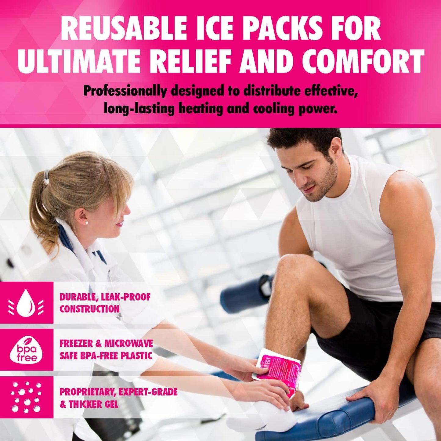 Perfect Remedy 2-Pack Gel Ice Packs for Injuries, Soft and Flexible Hot & Cold Compress, Soothing Ice Pack Aid for Sprains Strains & Soreness conditions, Alternative to Hot Water Bottles (Pink, Large)