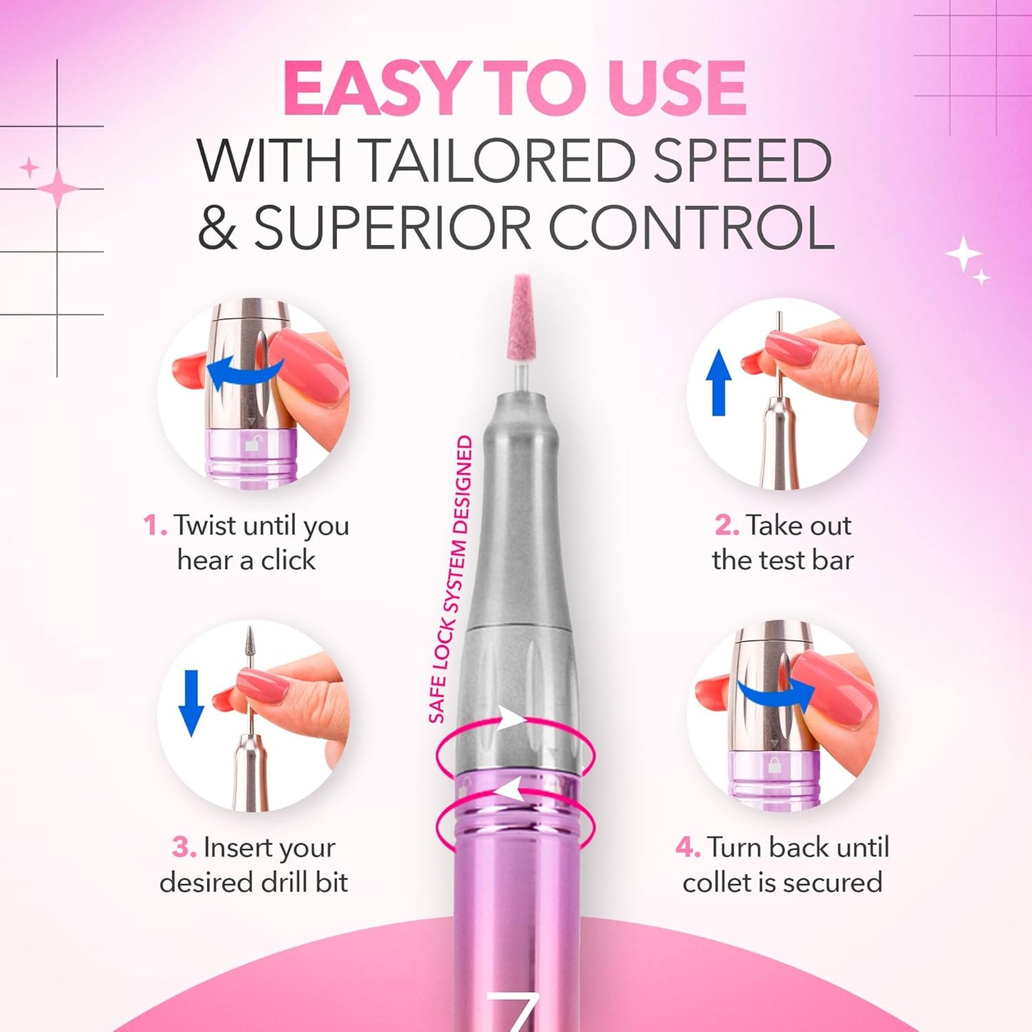 M Mase- Professional Nail Drill Machine - Coreless 2-in-1 Nail File - Electric, Cordless, 35000 RPM, HD Display - Electric Nail Drill for Professional & Home Use (Unicorn Purple)