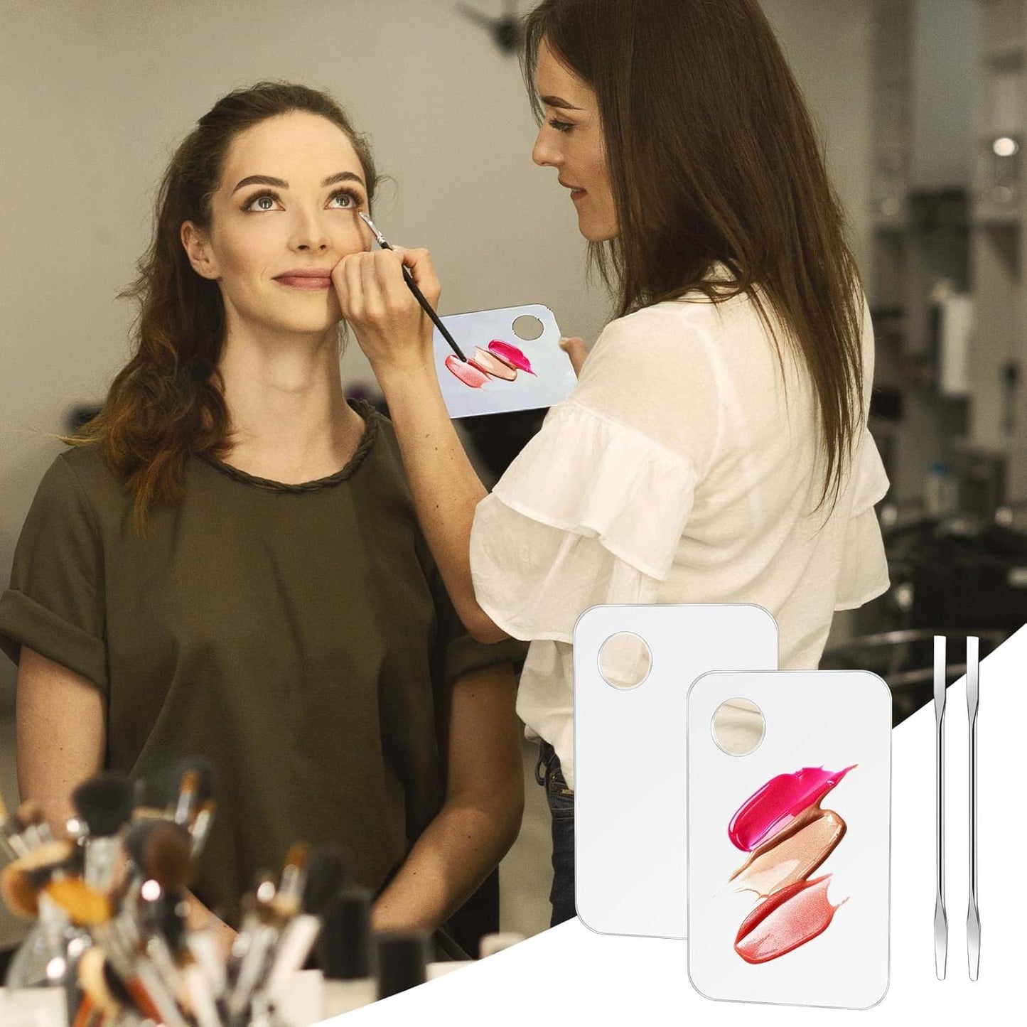 Acrylic Cosmetic Makeup Mixing Palette,2 Pcs Makeup Mixing Tray with 2PCS Makeup Spatula Tool, Makeup Mixing Palette for Foundation Nail Art Eye Shadow Pigment Blending