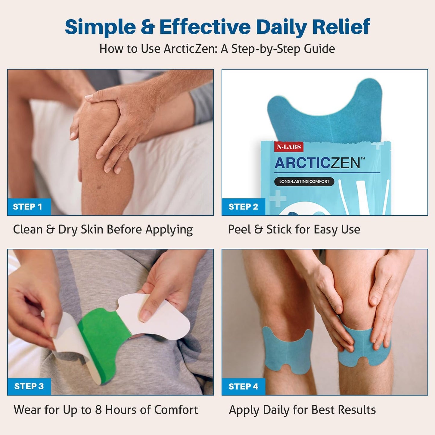 N-Labs ArcticZen Knee Pain Relief Patch for Adults – Extra Strength Knee Patches with Menthol, Camphor & Wormwood – Pain Patches for Knees, Joint Support, Bone on Bone Relief – 30 Ct