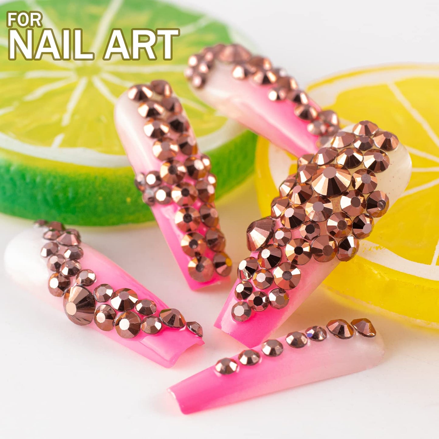 One Pack 2000 Pcs of Flatback Round Rose Gold Rhinestones 6 Sizes (1.5-6 mm) with Nail Art Rhinestone Picker Pencil and Tweezers for DIY and Salon Use