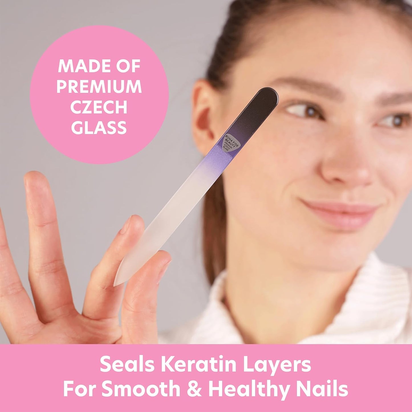 Bona Fide Beauty Glass Nail File with Hardcase, 1Piece Manicure Glass Fingernail Files in Black Cobalt. Made in The EU. Strong Reusable Nail Files