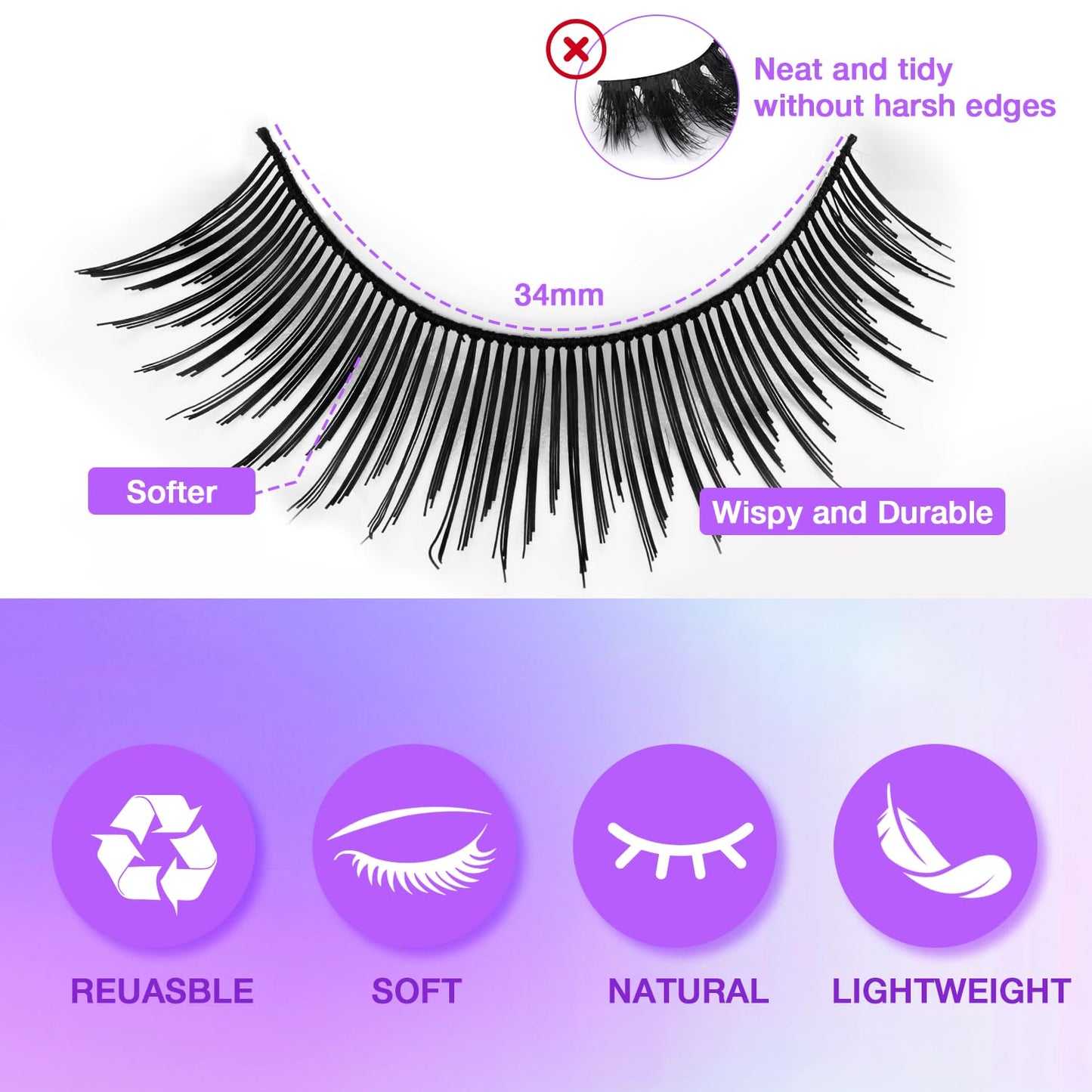Wispy False Eyelashes Kit With Bond, Seal and Tweezer, 7 Pairs Natural Look Fake Cat Eye Lashes Strips Thin Band Extensions Waterproof Easy Eyelashes for Beginners DF2