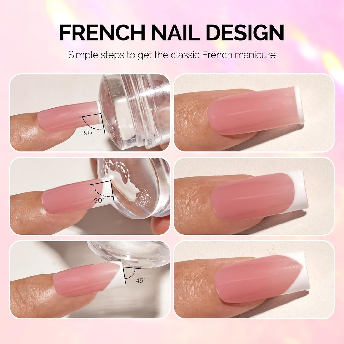 MelodySusie French Nail Stamper Kit, Silicone Stampers with Scrapers, 4PCS DIY Home Nail Design Salon, Clear