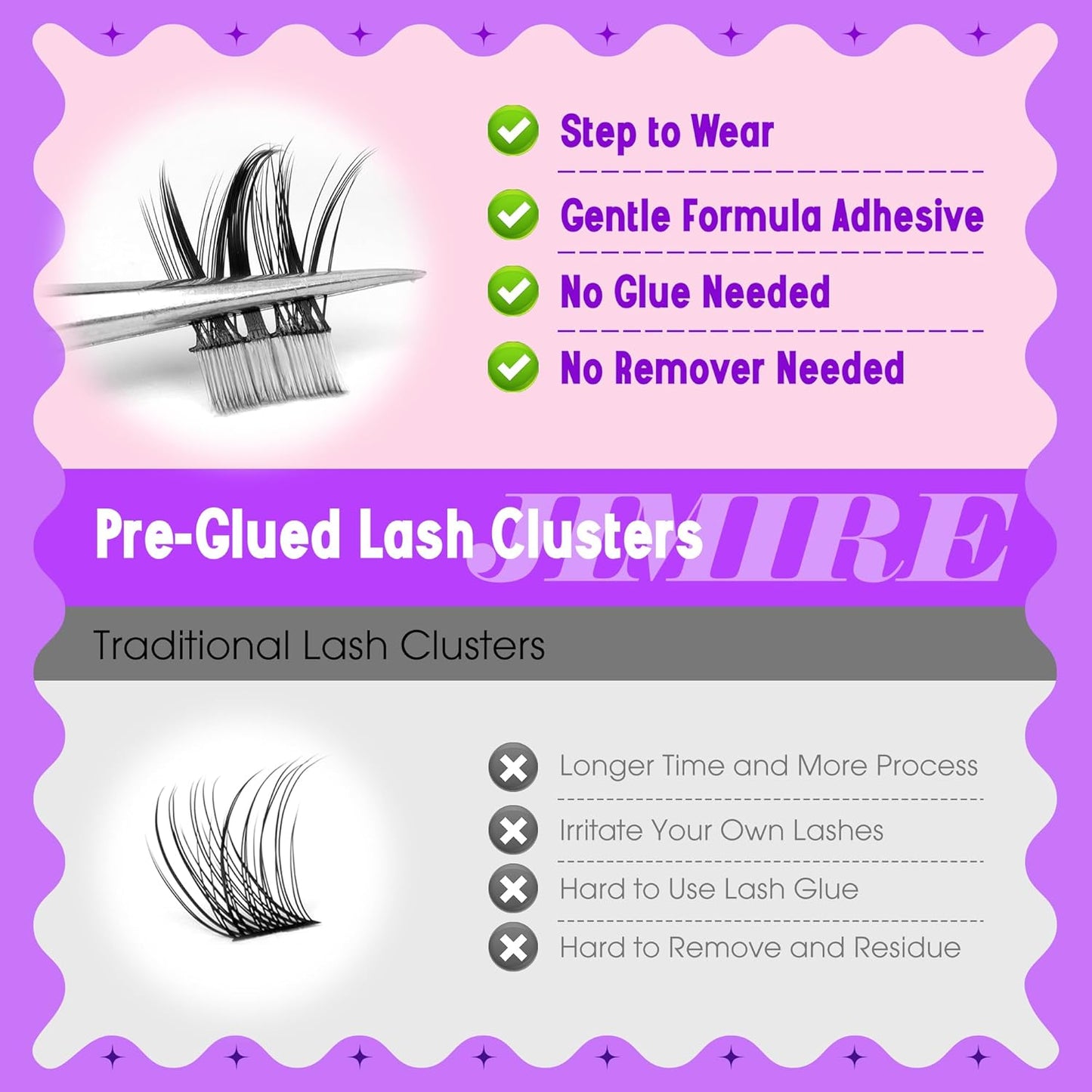 Self Adhesive Eyelashes Manga Lash Clusters Natural Look 8-14MM Wispy Pre Glued Eyelashes Clusters No Glue Needed Press on Lashes Reusable Invisible Band Cluster Eyelash Extensions by JIMIRE