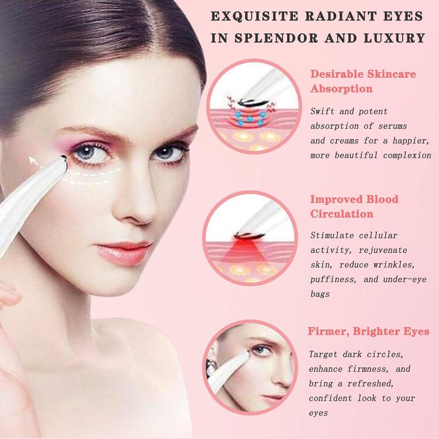 Eye Lift Wand, 3 in 1 Vibrating Red Light 98°F to 113°F LCD Display Eye Massager for Dry Eyes, Dark Circles and Puffiness, Electrical Face, Neck Sculpting Pen for Fine Lines and Wrinkles