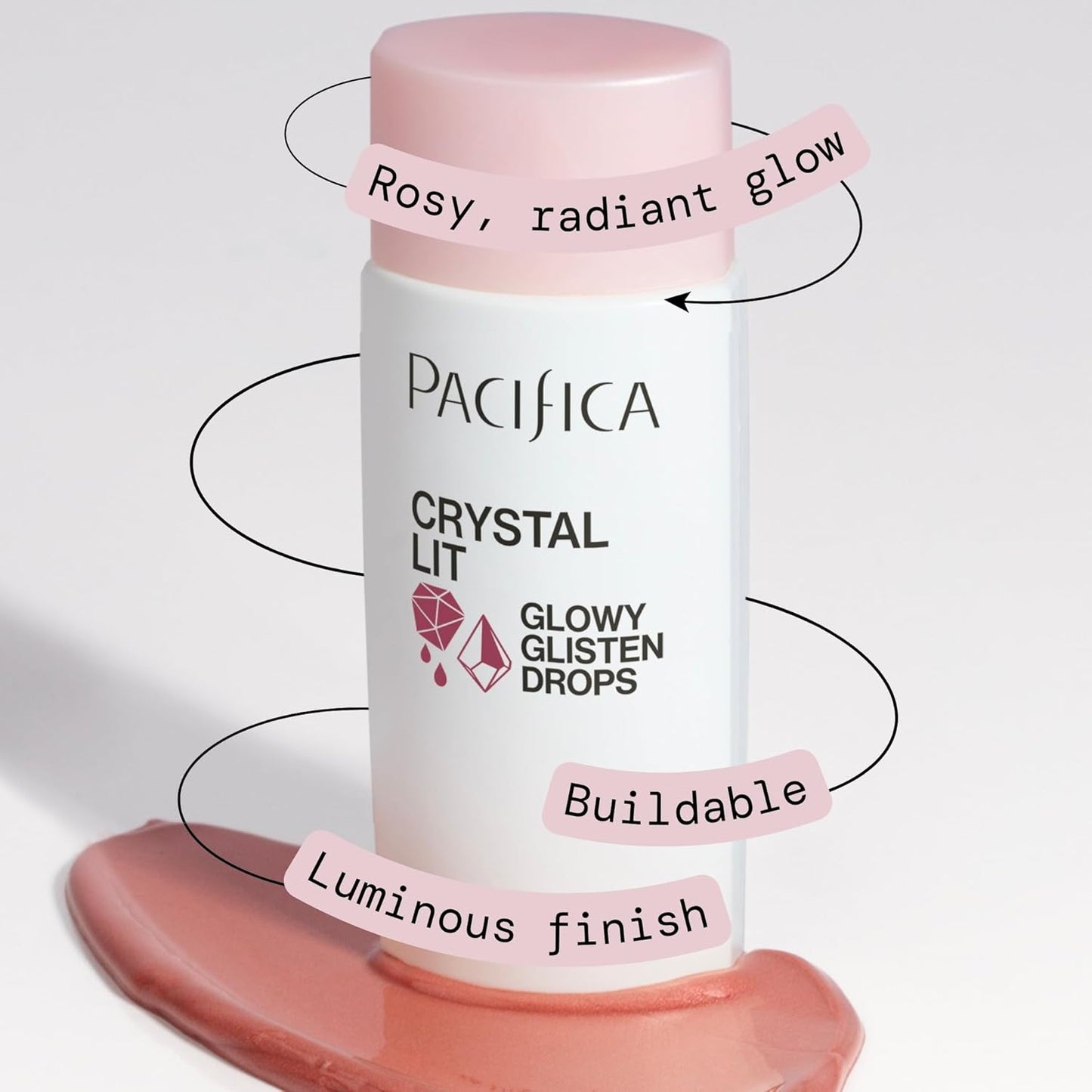 Pacifica Crystal Lit Glowy Glisten Drops – Face Makeup - Shimmery Multi-Use Liquid Blush/Highlighter for Radiant, Dewy Cheeks Luminous Glow Clean Beauty Vegan & Cruelty-Free Dermatologist Tested