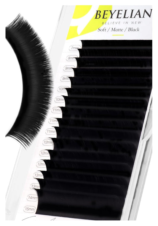 BEYELIAN Eyelash Extension Natural Matte Black 0.07 C Curl 7-15mm Mixed Tray Easy Fan Lash Extensions Volume Lashes100°/212°F High Temperature Resistant Classic Professional Use (0.07 C 7-15mm Mix)