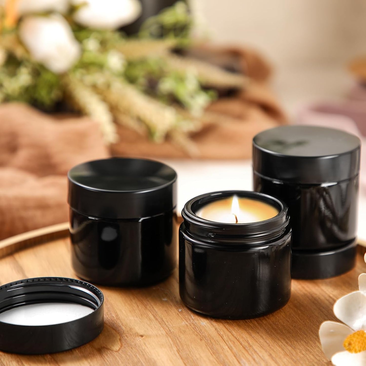 Domensi 72 Pcs 2 oz Glass Jars with Lids Travel Size Round Leakproof Empty Cosmetic Jars with Inner Liners Lid for Storing Makeup Lotions Face Cream Ointments Candle DIY Making (Black)