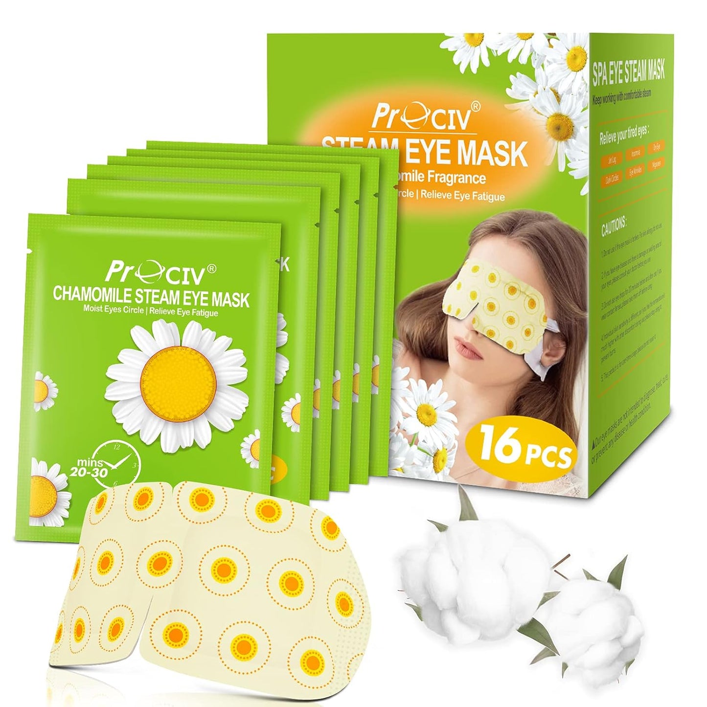 ProCIV 16 Packs Steam Eye Masks for Dry Eyes Heating Eye Mask for Soothing Headache Warm Compress for Eyes Relief Stress, Relief Eye Fatigue SPA Essential Self Heating Moist Sleep Mask