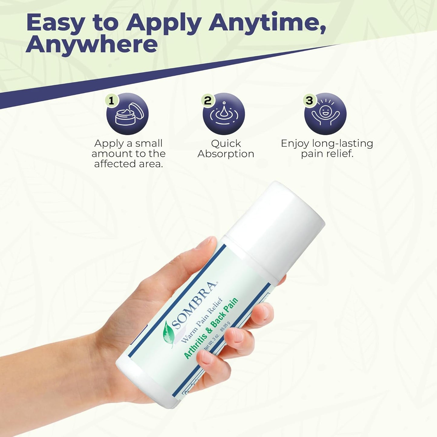 Sombra Warm Pain Relief Gel, Warm Relief for Arthritis and Chronic Pain Pre-Workout Muscle Rub Vegan Formula Free of Artificial Fragrances, Dyes, NSAIDs, Wax, Petroleum, Alcohol - 3oz Roll-On