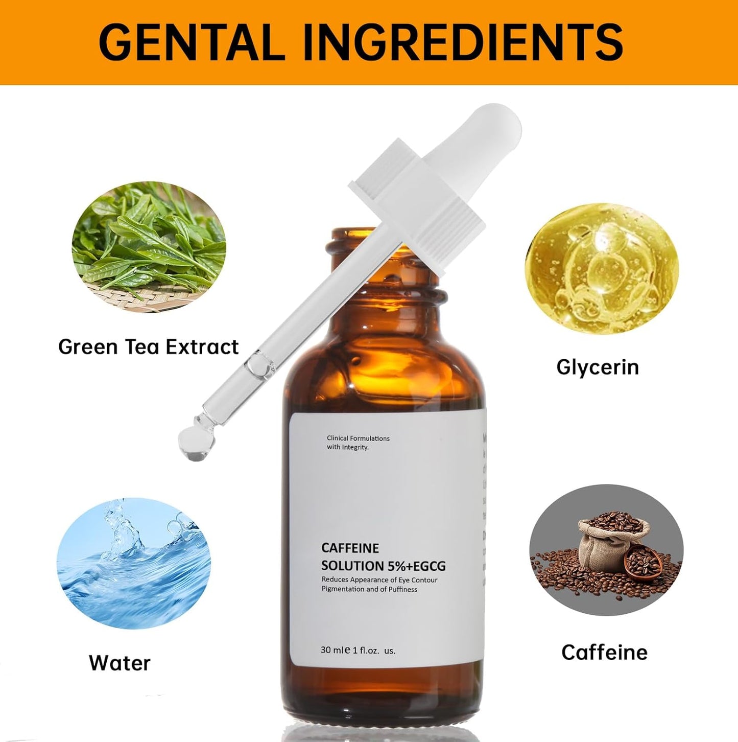 Caffeine Solution 5% + EGCG, Caffeine Eye Serum For Face, 30 ML/ 2 PCS Moisturizing Under Eye Solution For Reduces Dark Circles & Puffiness.