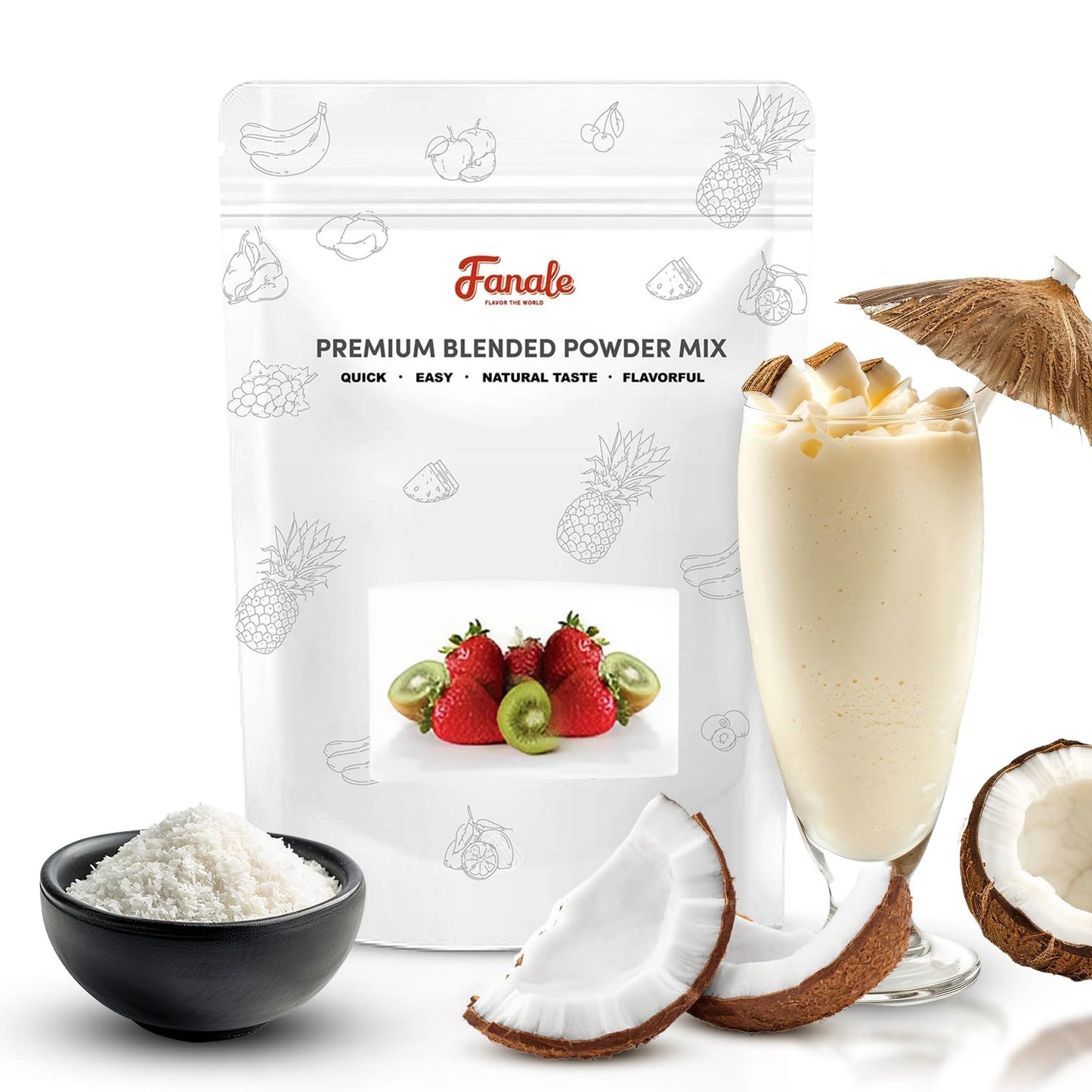 Fanale Premium Coconut Bubble Tea Flavoring Powder | Perfect for Baking, Smoothies, Desserts and Drinks | Instant Flavoring Powder for Boba Milk Tea - 2.2 Pounds (Pack of 20)