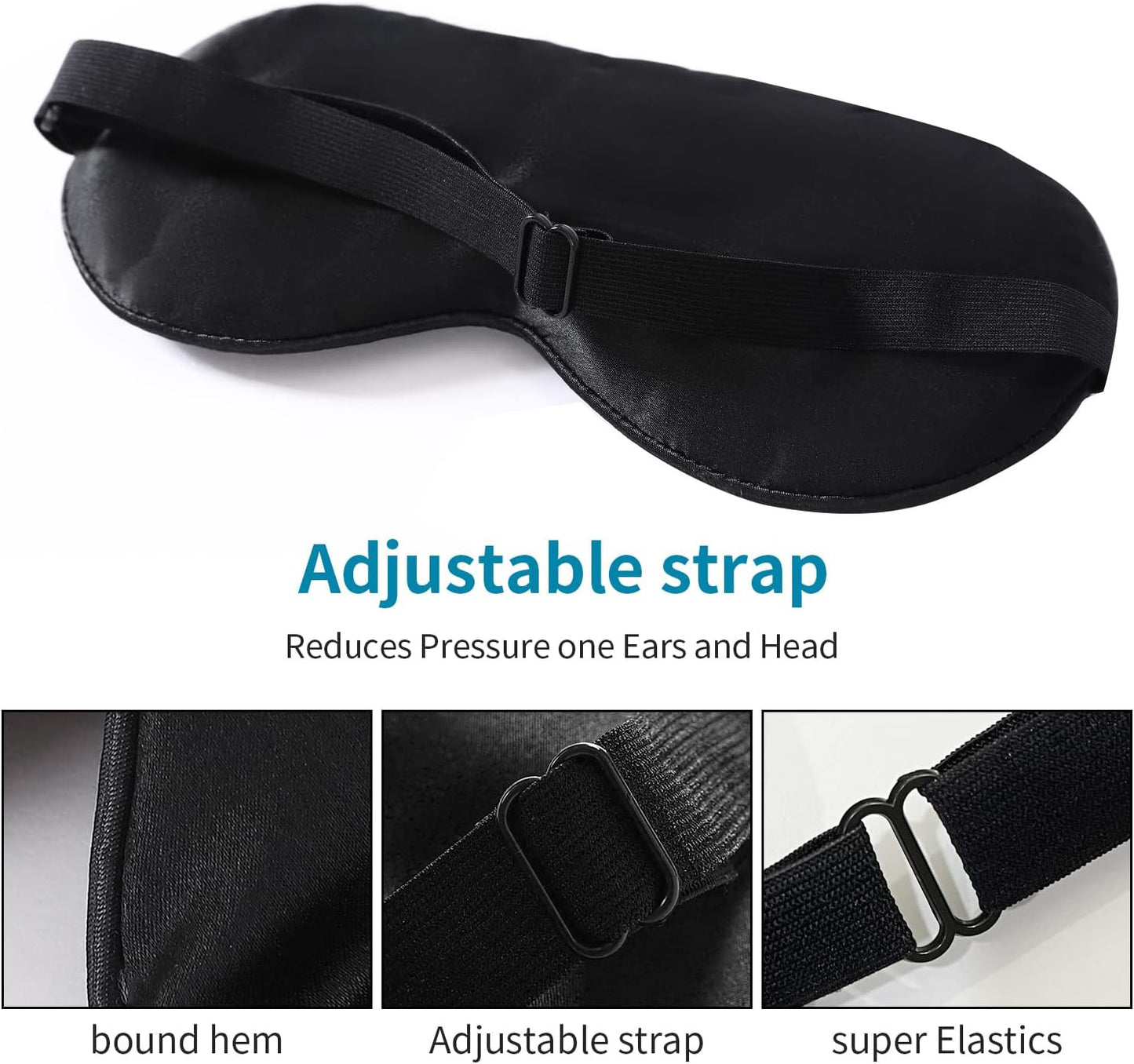 2-Pack 100% Real Natural Silk Eye Mask, Silk Sleeping Mask, Shade Puffy Eye Gift with Adjustable Straps, Sleep Eye Mask, SHJINJU Eye Mask Shade (Black and Dark Grey)