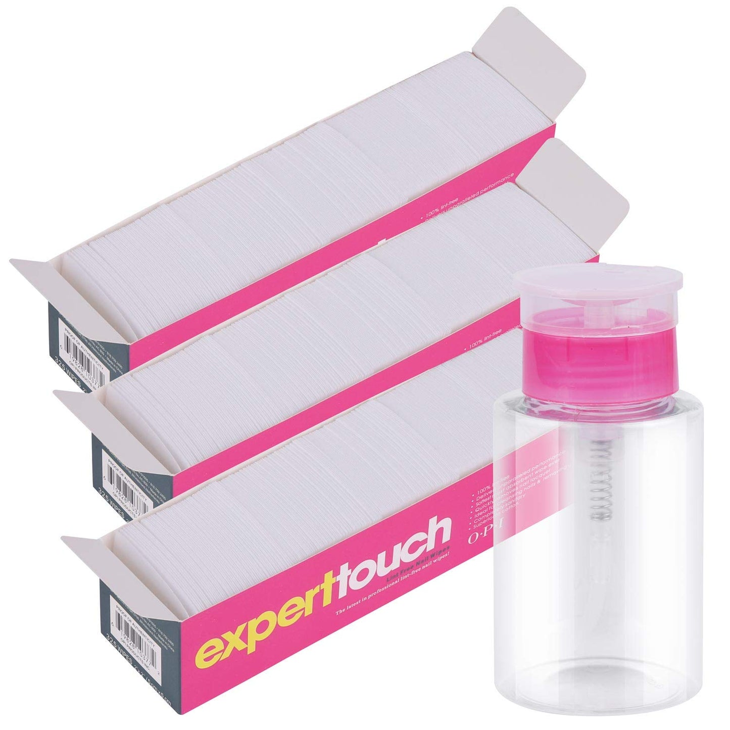 975 Pcs Lint Free Nail Wipes Cotton Pads 2" x 2" and 6oz Nail Polish Remover Push Down Pump Dispenser Bottle
